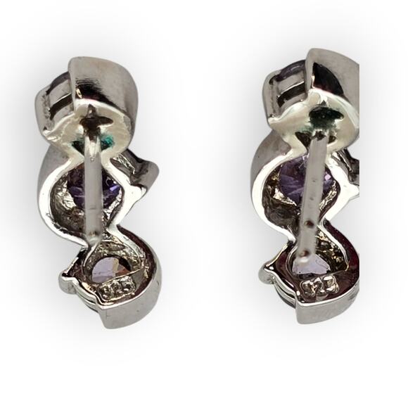 Amethyst Light Purple CZ Wave Hoop Stud Earrings | Sterling Silver 925 - Picture 6 of 8